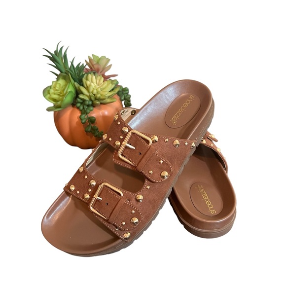 Shoe Dazzle Shoes - Brown and Gold Studded Sandals 7.5 NEW